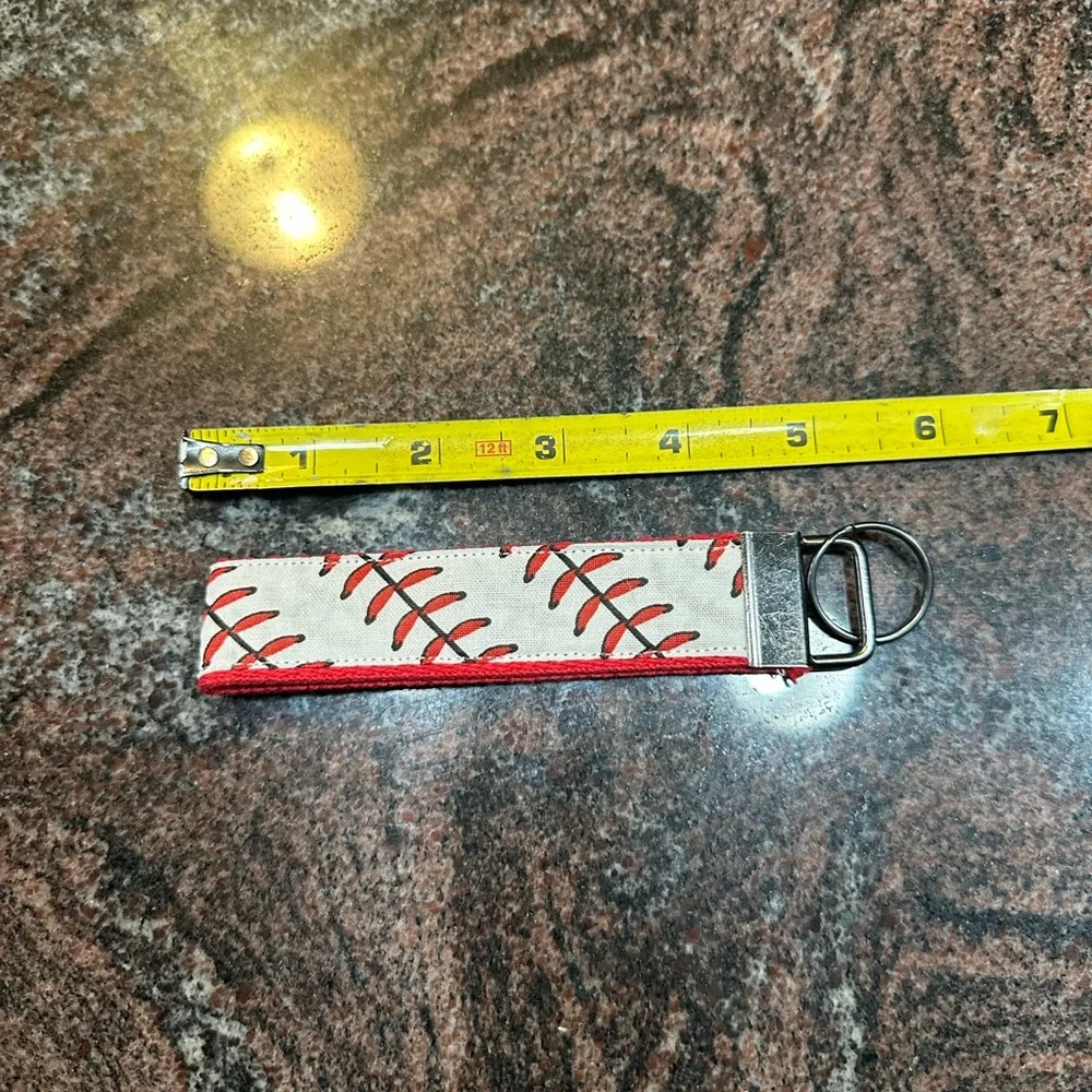 Handmade baseball wristlet key fob keychain